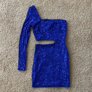 Windsor Royal Blue One-Shoulder Sequin Cutout Dress